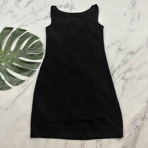 David Wayne Womens Vintage Y2k Slip Dress Size M Black Sparkle Mesh Draped Back